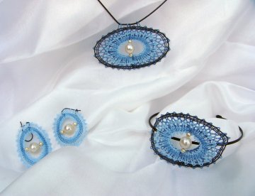 Set s náramkem ovál modrý - náhrdelník + náušnice + náramek